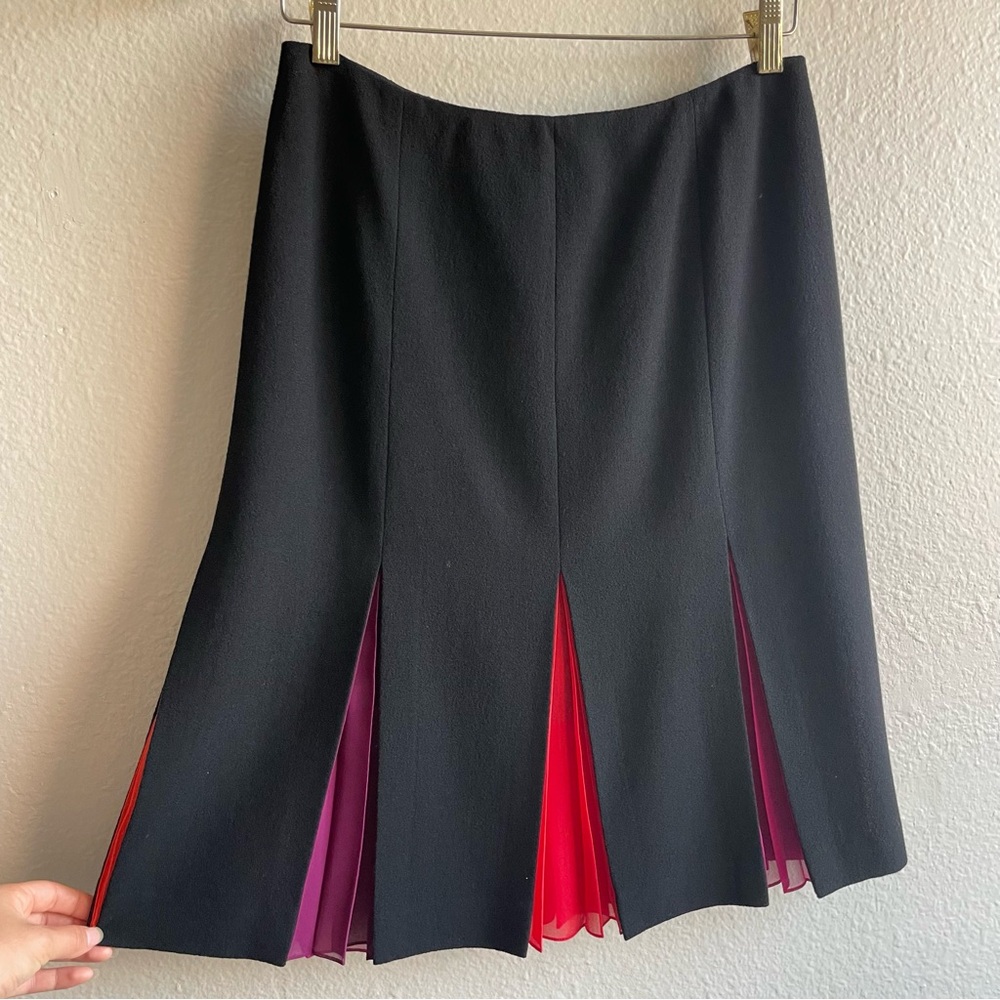 Per Se Black Wool and Silk Pleated Skirt